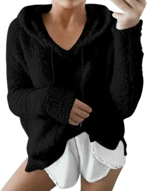 Womens Fuzzy Fleece Sweatshirts Long Sleeve Fluffy Soft Fleece Jackets Sweaters Sweatshirts Hoodies Outwear Coat Warm