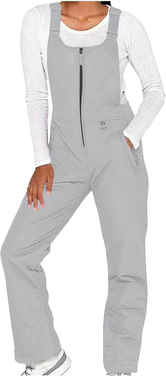 Women's Insulated Waterproof Ski Bib Overalls Snowboarding Pants Overalls Adjustable Shoulder Strap Jumpsuits