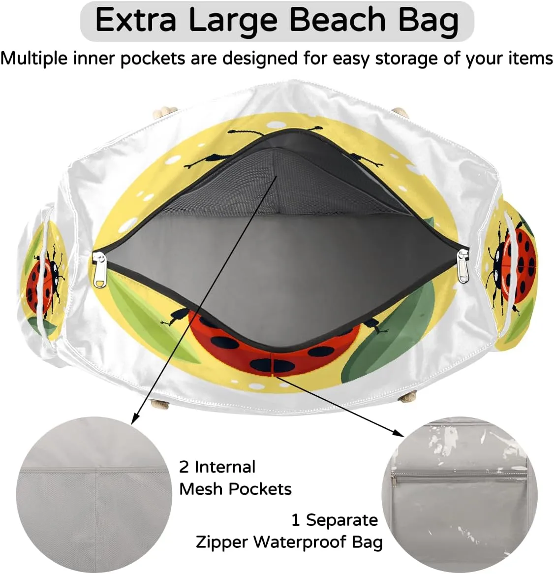 Women's Large Beach Bag Waterproof and Sand-proof Canvas Tote