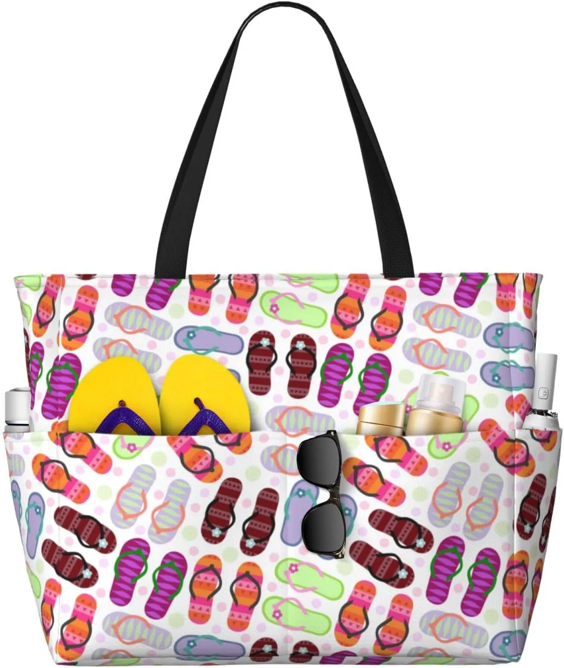 Women's Large Beach Bag Waterproof Travel Tote Bag with Pocket Sandproof Foldable Weekender Bags for Pool Vacation