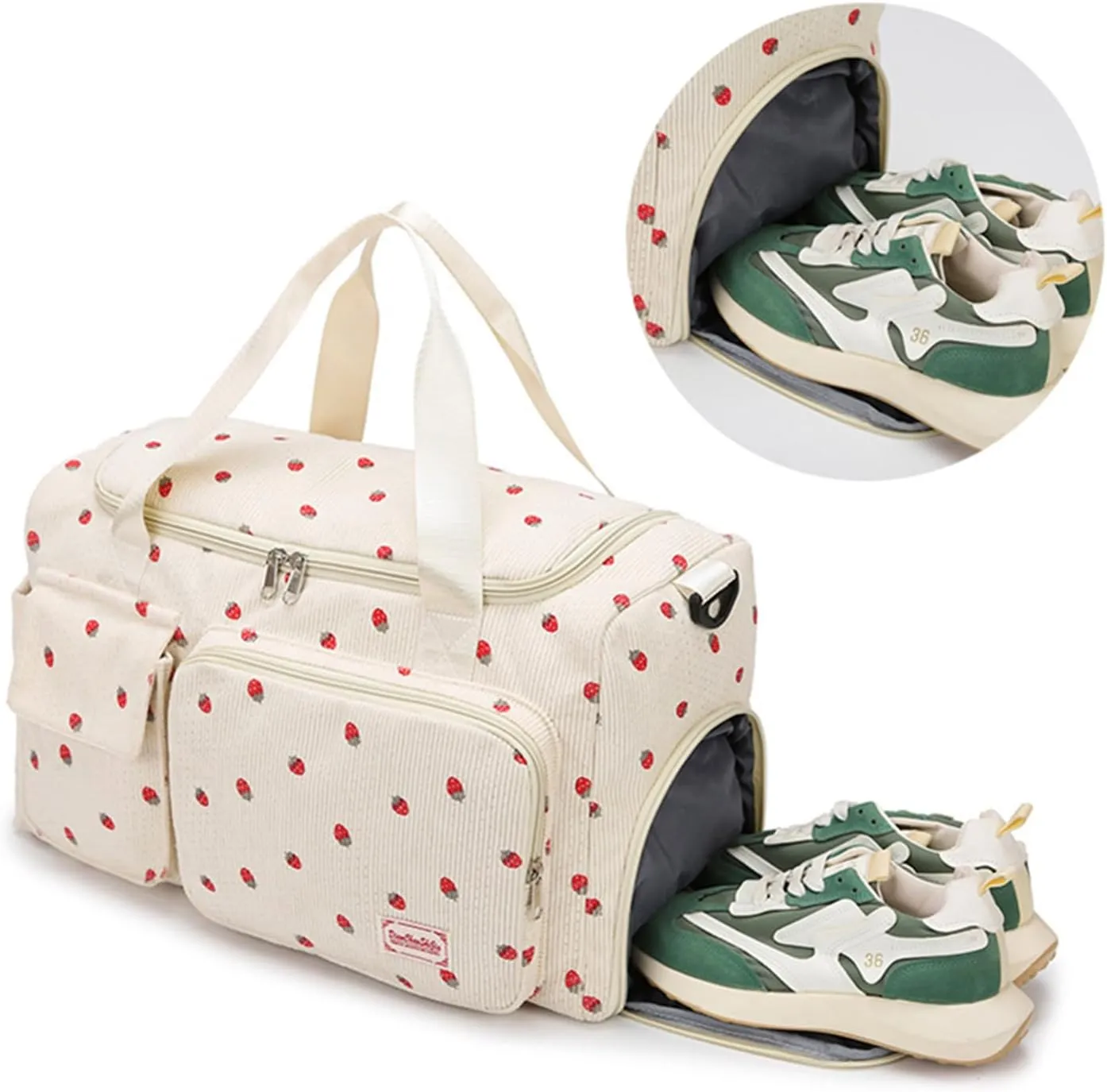 Women's Lightweight Gym Travel Duffle Bag with Shoe Compartment, Carry-On Weekender Overnight Bag for Fitness, Work, Weekend Trips (Beige)