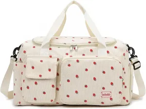 Women's Lightweight Gym Travel Duffle Bag with Shoe Compartment, Carry-On Weekender Overnight Bag for Fitness, Work, Weekend Trips (Beige)