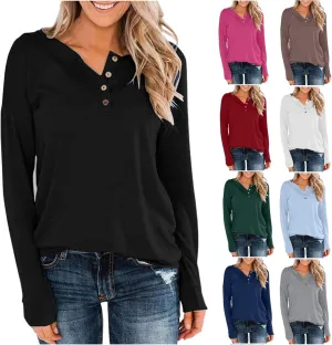Womens Long Sleeve Tops Dressy Casual Fall Solid Button Down Shirt Loose Fit Work Pullover Blouse Ladies Clothes 2024