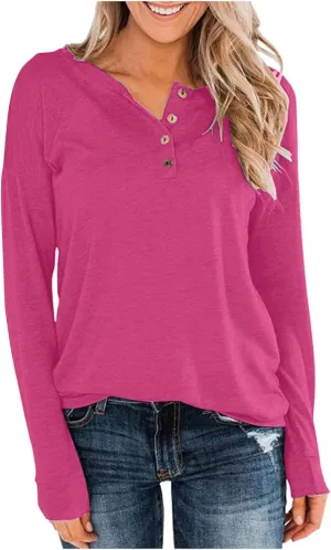 Womens Long Sleeve Tops Dressy Casual Fall Solid Button Down Shirt Loose Fit Work Pullover Blouse Ladies Clothes 2024