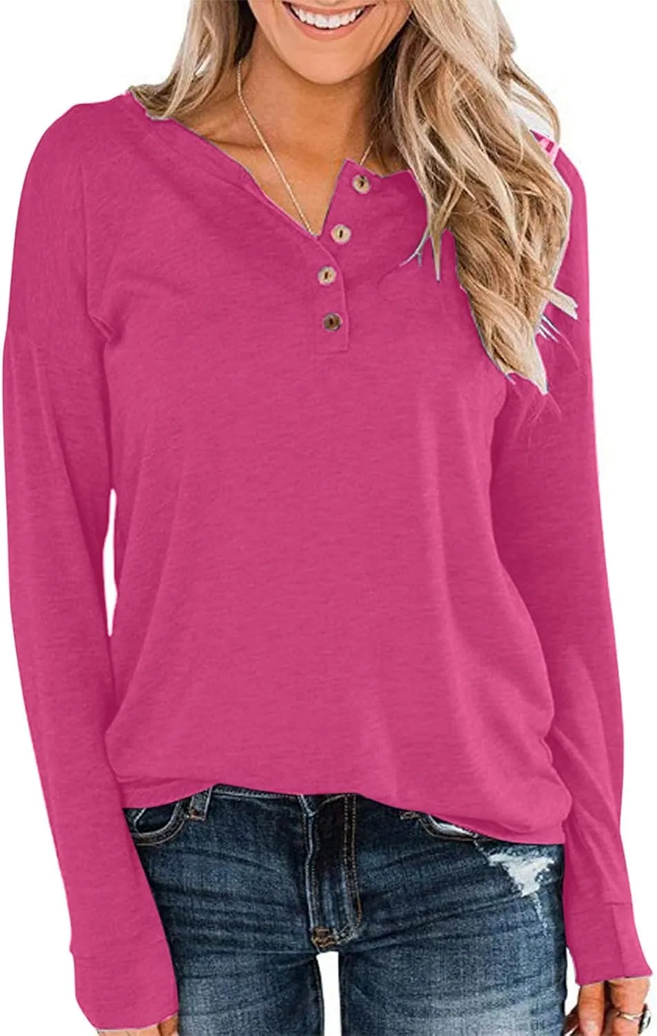 Womens Long Sleeve Tops Dressy Casual Fall Solid Button Down Shirt Loose Fit Work Pullover Blouse Ladies Clothes 2024