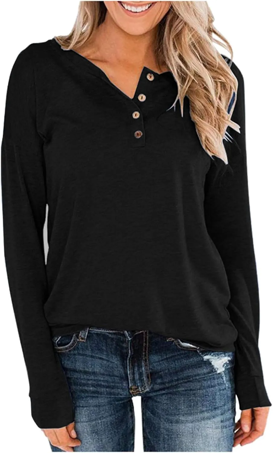 Womens Long Sleeve Tops Dressy Casual Fall Solid Button Down Shirt Loose Fit Work Pullover Blouse Ladies Clothes 2024