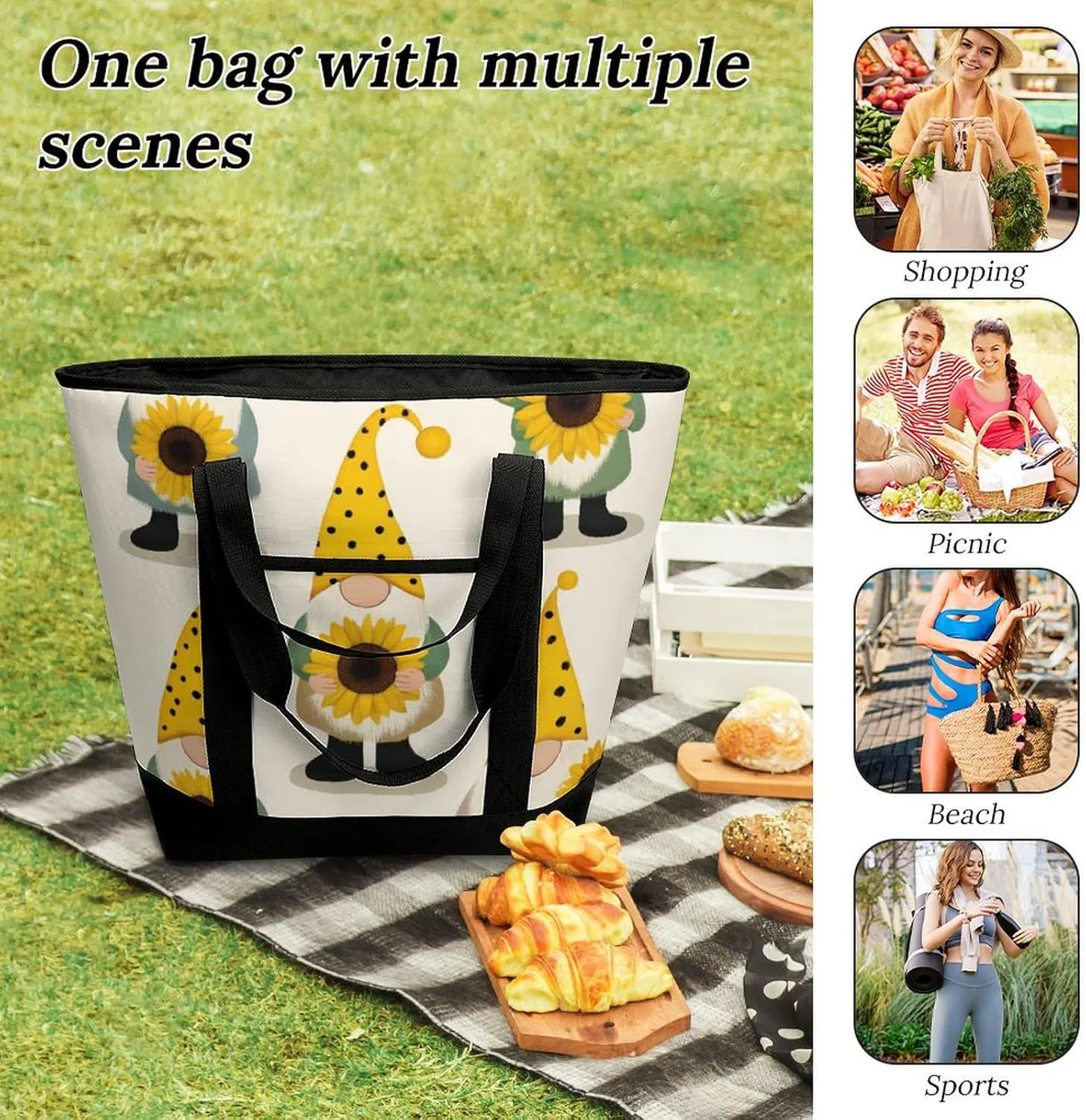 Women's Oversized Thermal Tote Bag Insulated One Shoulder Shopping Carrier