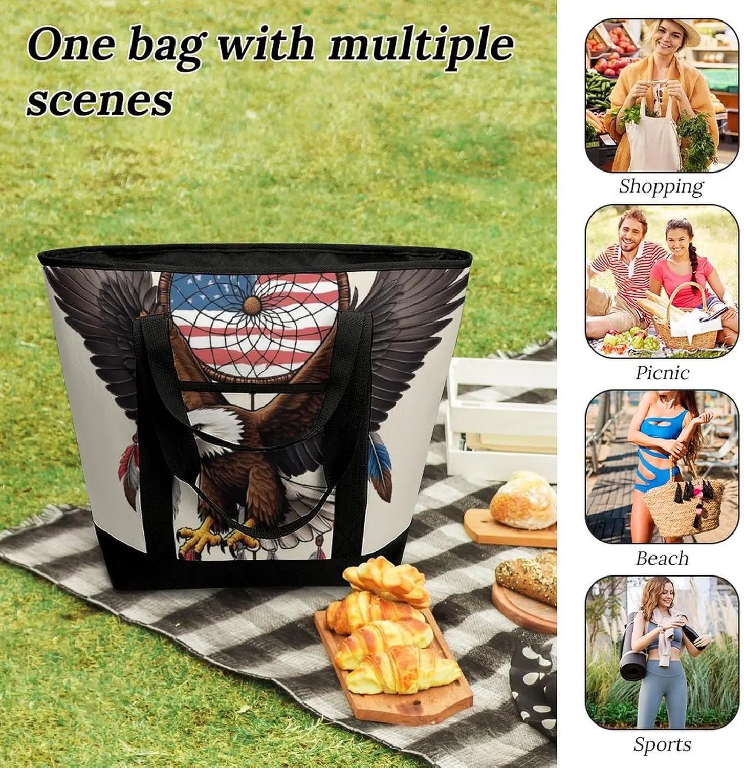 Women's Oversized Thermal Tote Bag Insulated One Shoulder Shopping Carrier