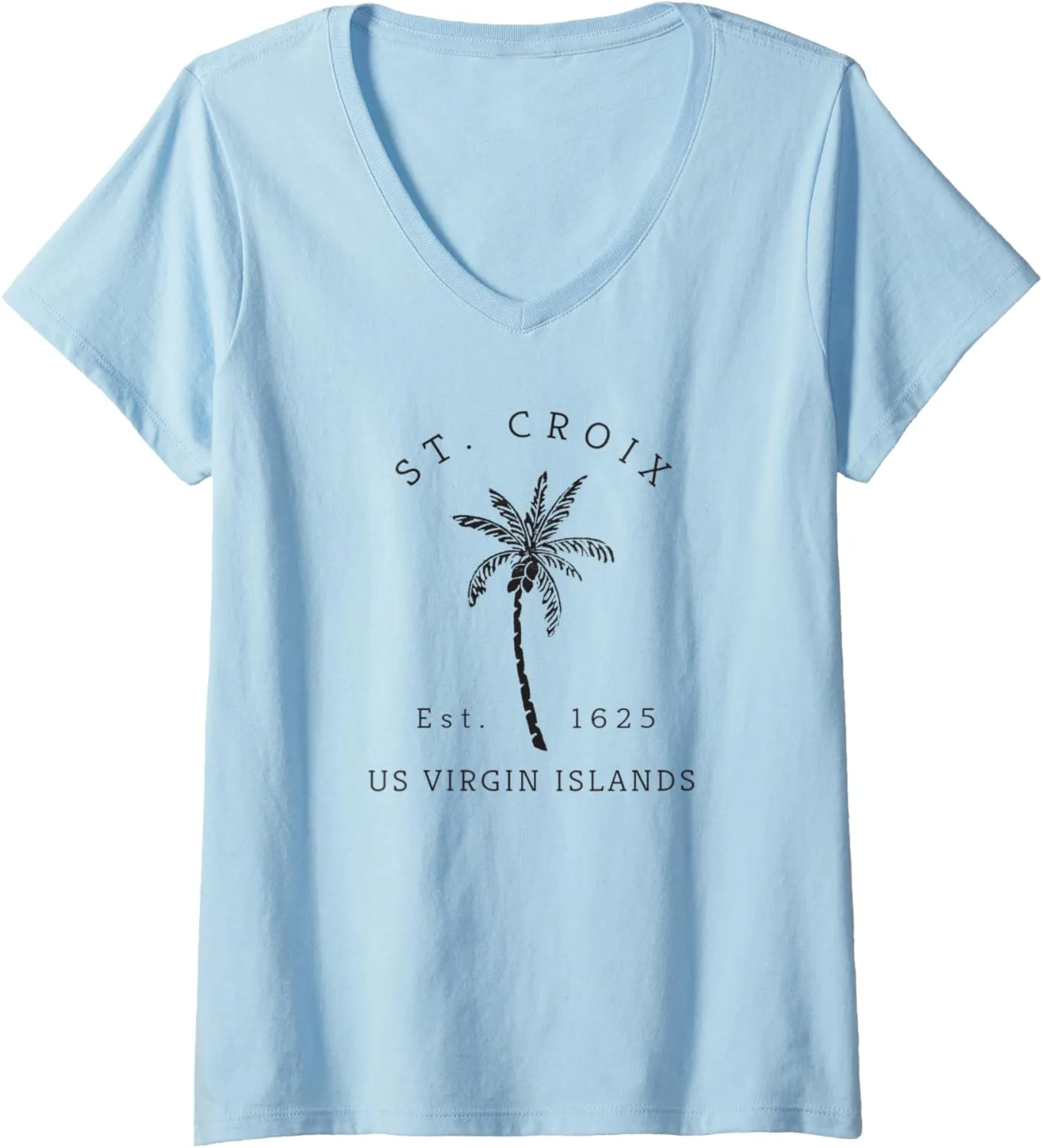 Womens Retro Cool St. Croix USVI Beach Palm Tree Novelty Souvenir V-Neck T-Shirt