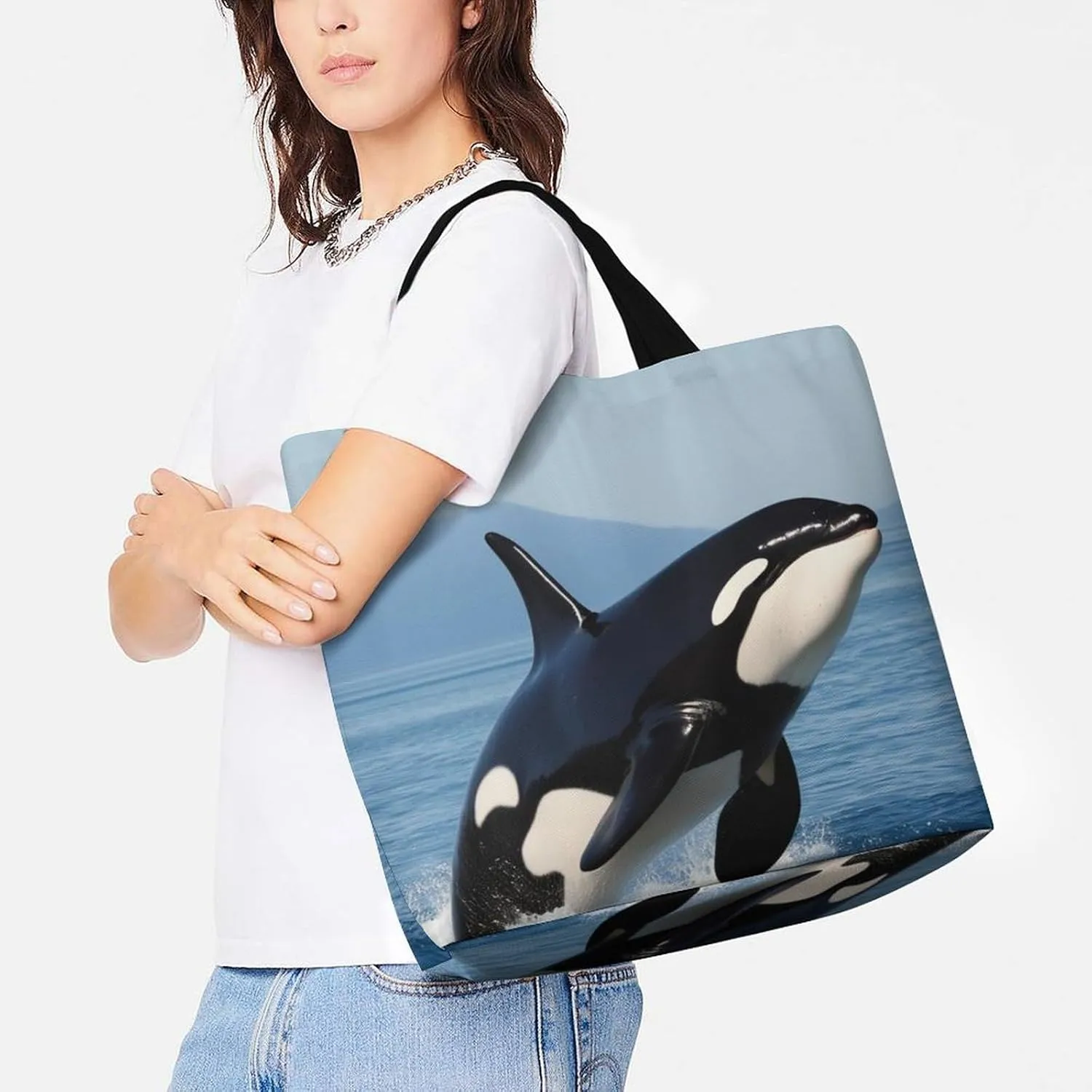 Women's Reusable Tote Bag, Portable Shoulder Handbags Large Capacity Casual Shopping Bags