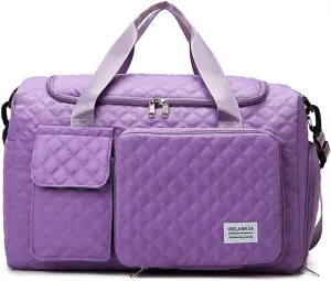 Women’s Sports Travel Duffel Bag - Weekender Overnight Bag with Wet Pocket & Shoe Compartment - 707 (Dark Pink)(Purple)