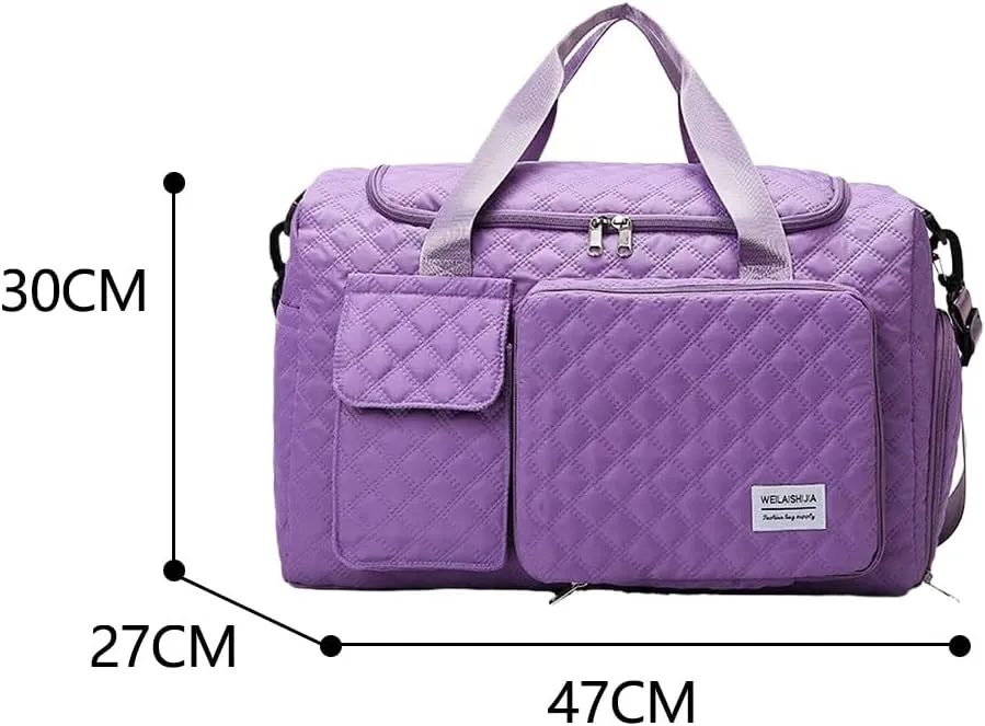 Women’s Sports Travel Duffel Bag - Weekender Overnight Bag with Wet Pocket & Shoe Compartment - 707 (Dark Pink)(Purple)