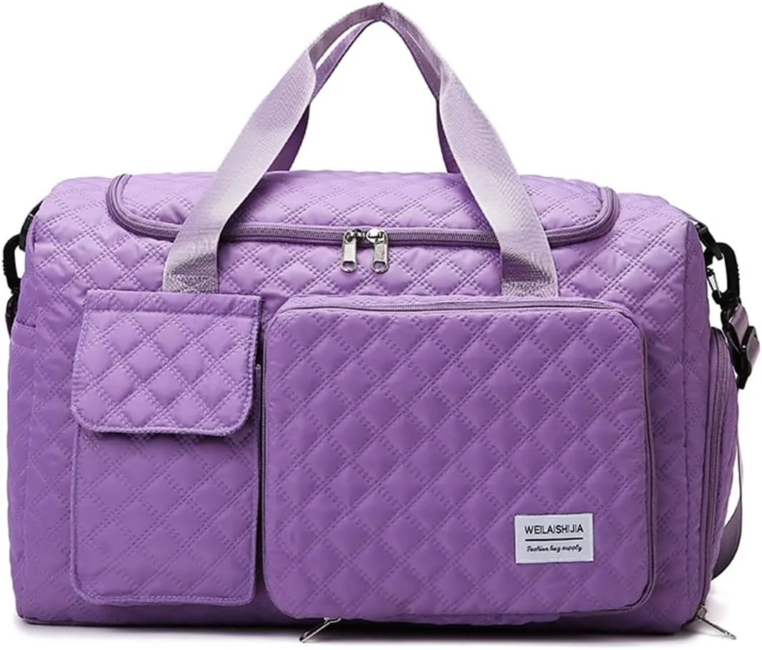 Women’s Sports Travel Duffel Bag - Weekender Overnight Bag with Wet Pocket & Shoe Compartment - 707 (Dark Pink)(Purple)