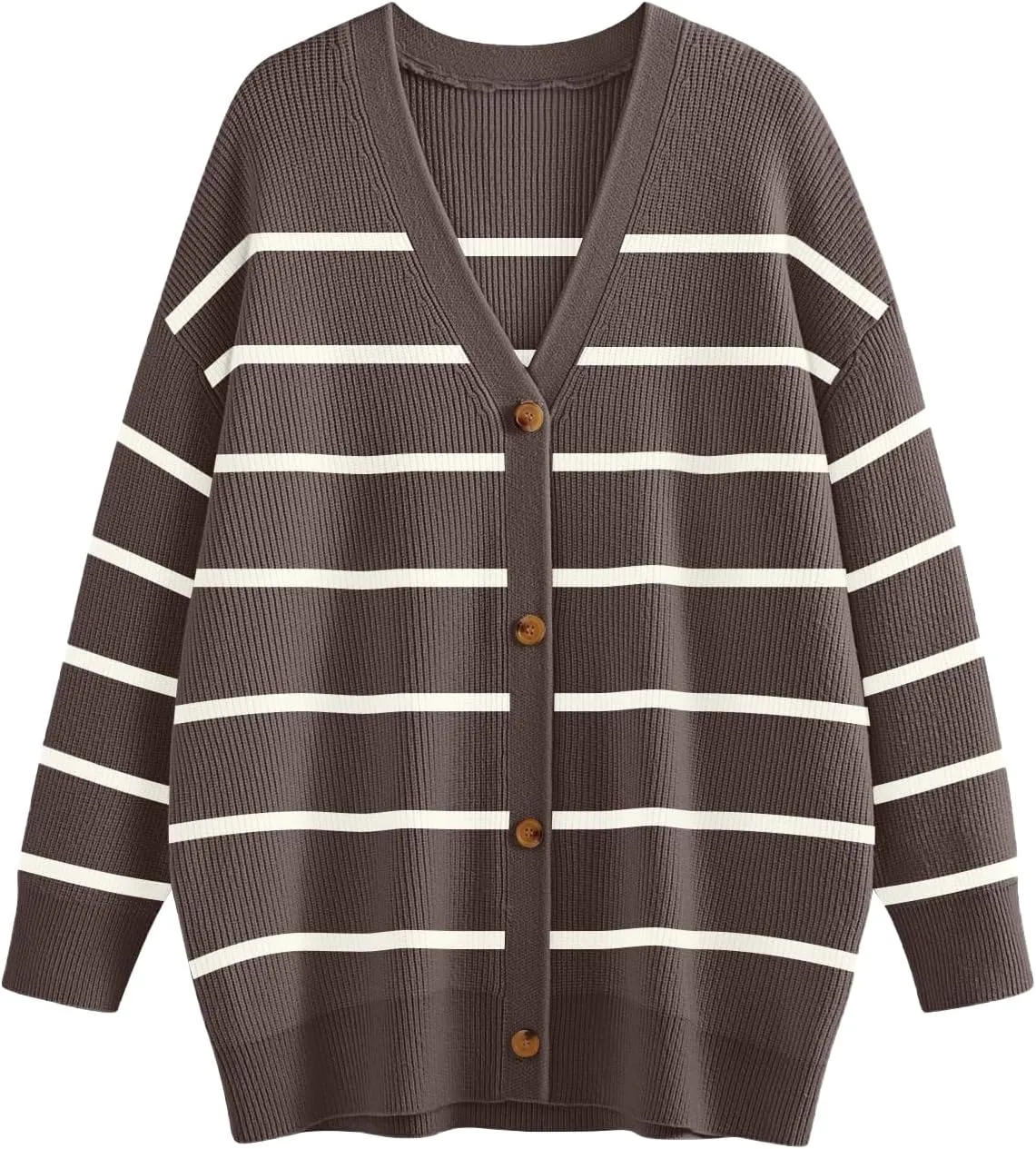 Women's Stripe Cardigan Sweaters 2024 Oversized Button Sweaters V Neck Lightweight Loose Cardigans Knit Outerwear