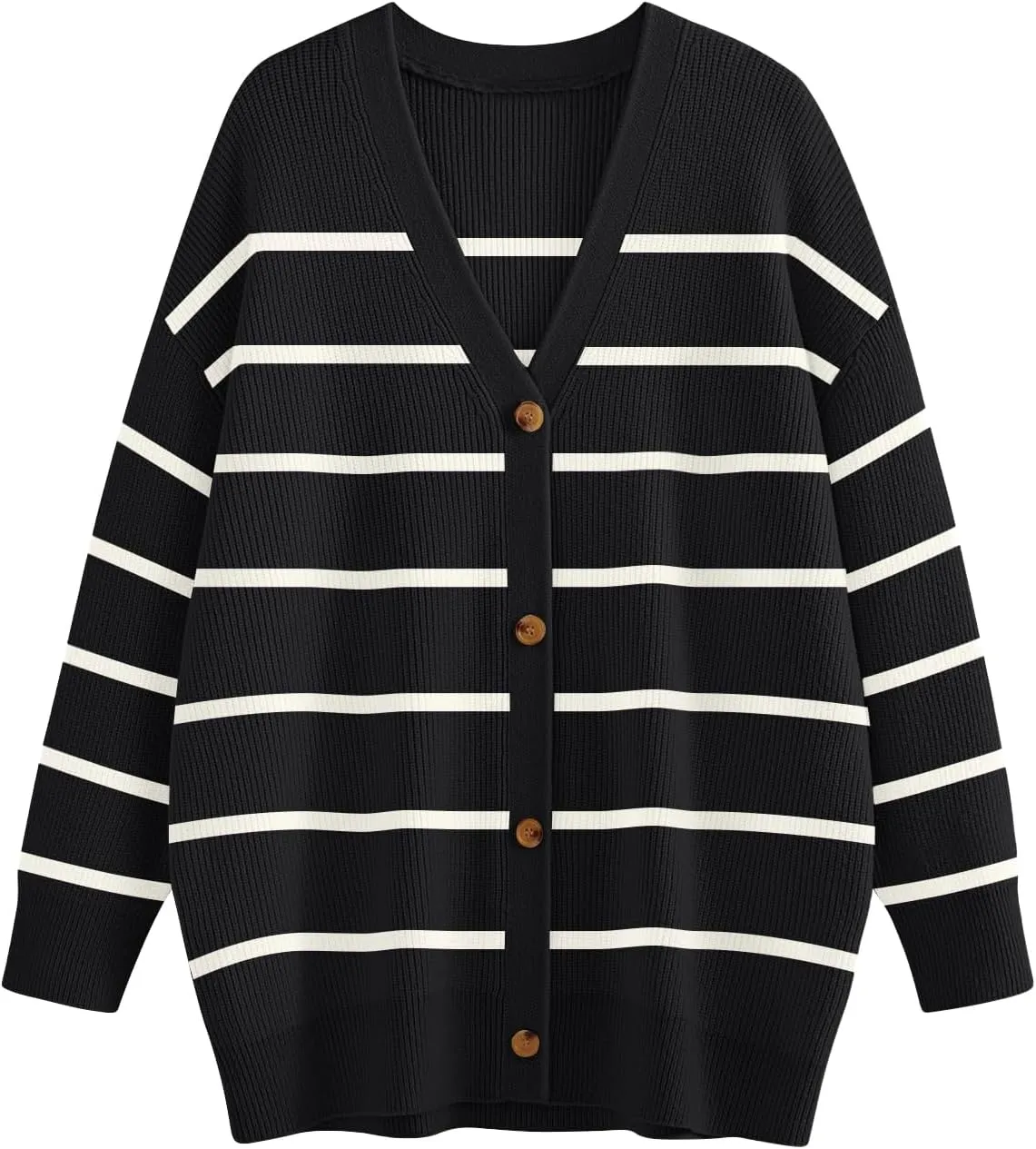 Women's Stripe Cardigan Sweaters 2024 Oversized Button Sweaters V Neck Lightweight Loose Cardigans Knit Outerwear