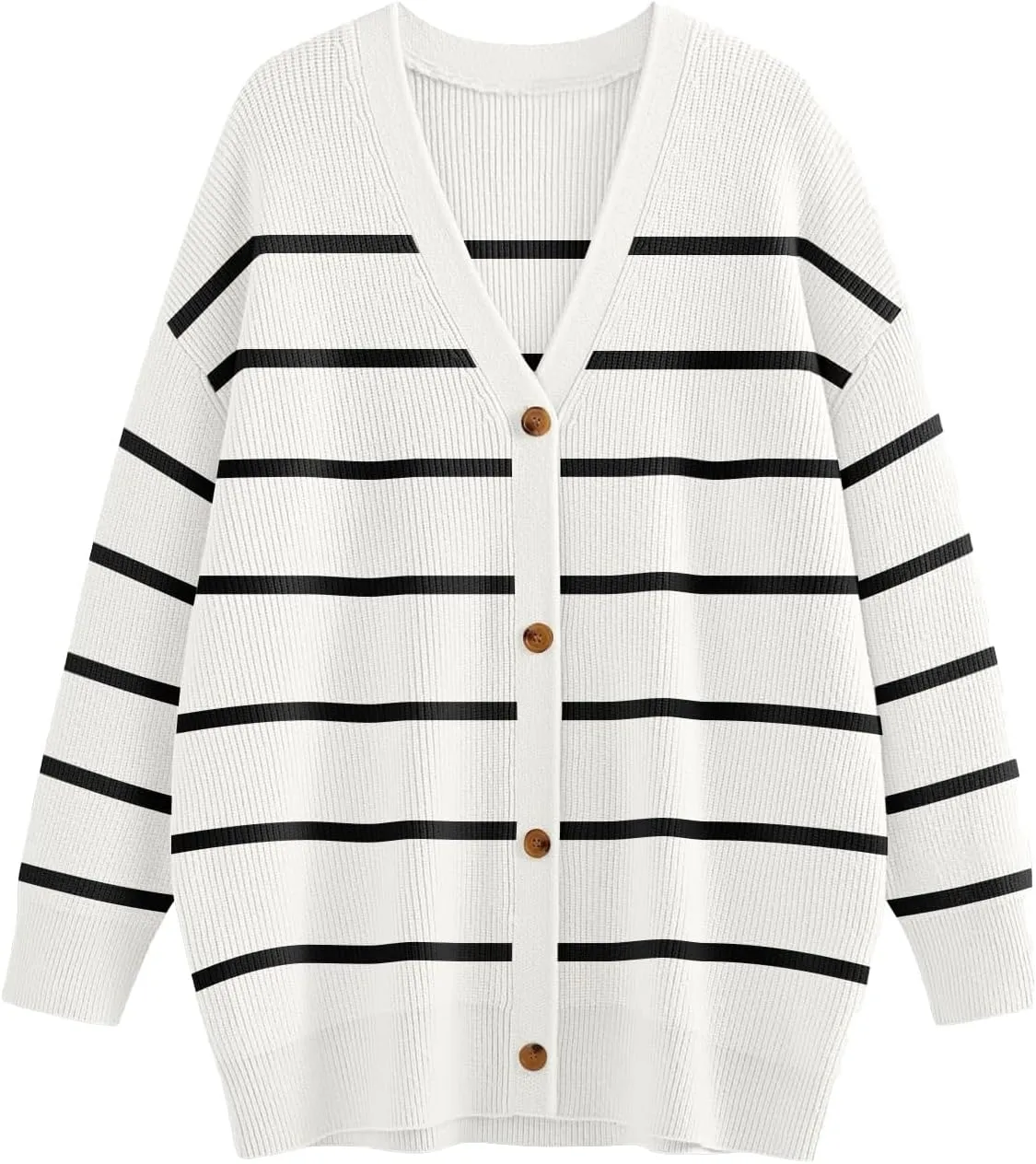 Women's Stripe Cardigan Sweaters 2024 Oversized Button Sweaters V Neck Lightweight Loose Cardigans Knit Outerwear