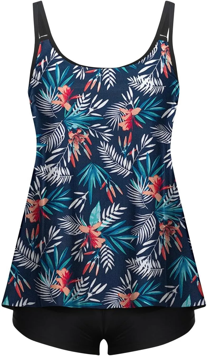 Women's Tankini Bathing Suits Tankini Swimsuits 2 PC Swim Tank Top with Boyshorts Patterned Loose Fit Swimwear