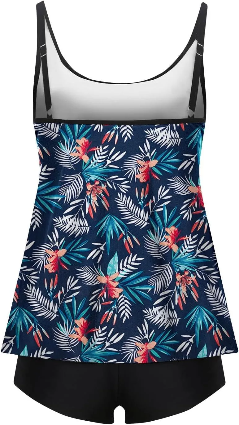 Women's Tankini Bathing Suits Tankini Swimsuits 2 PC Swim Tank Top with Boyshorts Patterned Loose Fit Swimwear