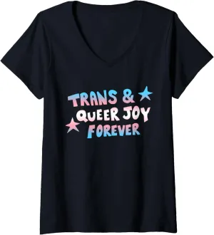 Womens Trans And Queer Joy Forever Design V-Neck T-Shirt