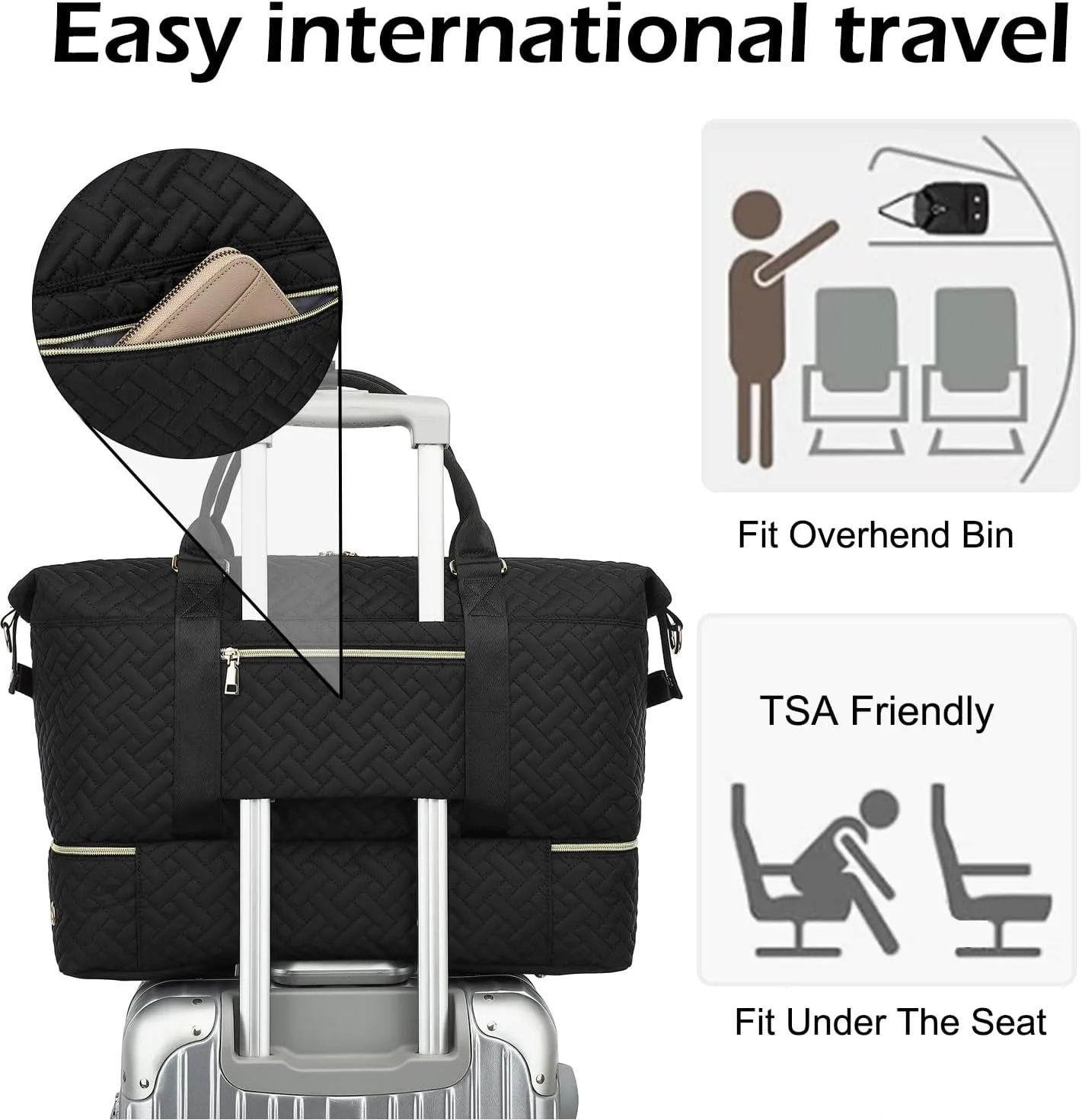 Women's Travel Duffel - Weekender & Overnight Bag with Shoe Compartment & Wet Pocket