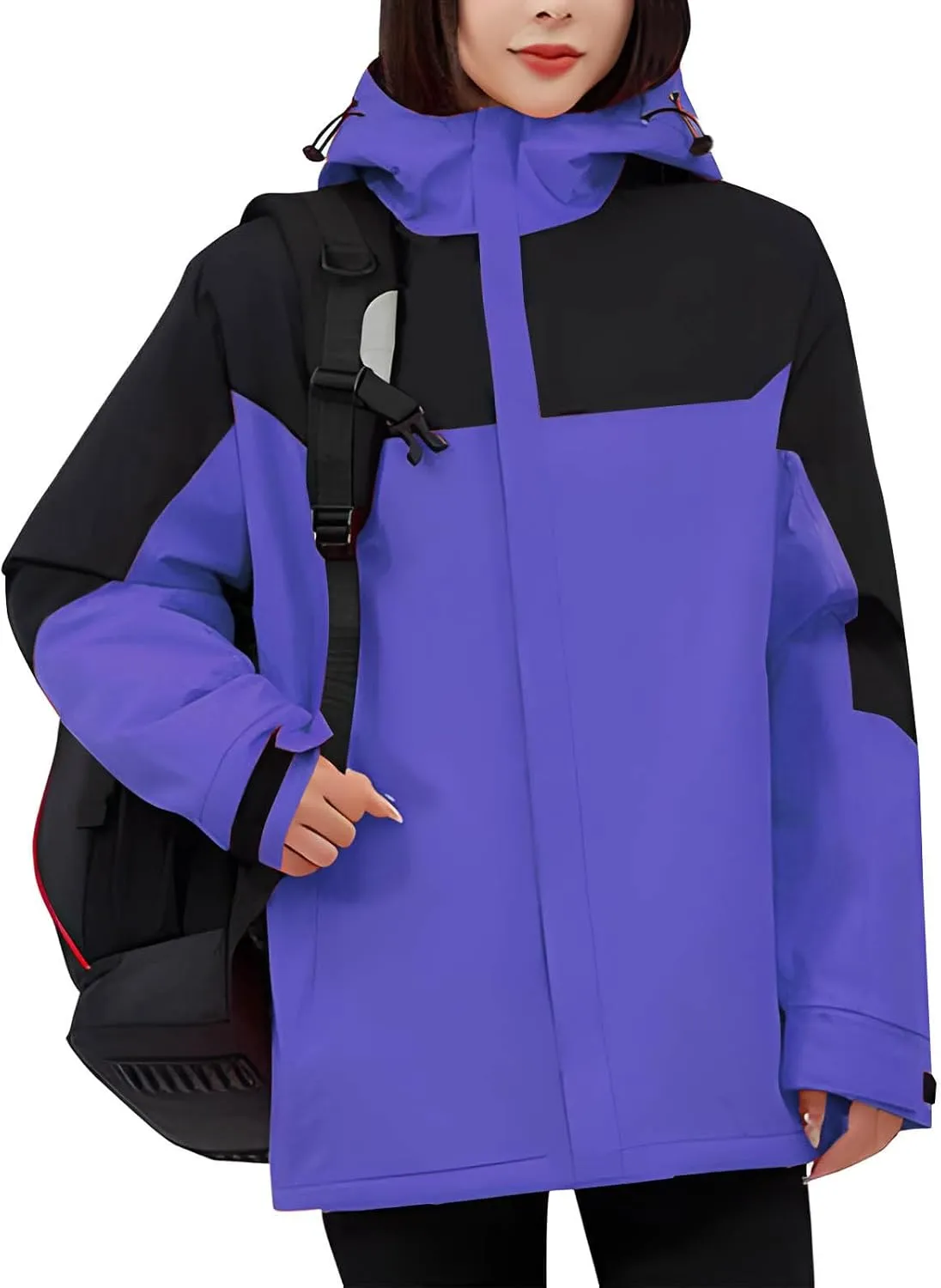 Women's Waterproof Ski Jackets Warm Long Sleeve Zip Pocket Hooded Jacket Windproof Hiking Jacket for Women Winter