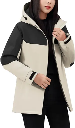 Women's Waterproof Ski Jackets Warm Long Sleeve Zip Pocket Hooded Jacket Windproof Hiking Jacket for Women Winter