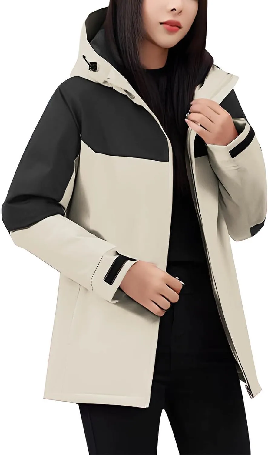 Women's Waterproof Ski Jackets Warm Long Sleeve Zip Pocket Hooded Jacket Windproof Hiking Jacket for Women Winter
