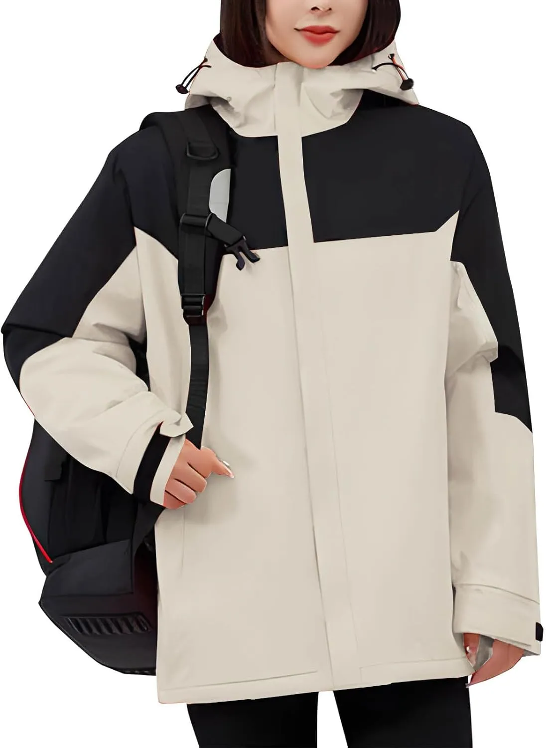 Women's Waterproof Ski Jackets Warm Long Sleeve Zip Pocket Hooded Jacket Windproof Hiking Jacket for Women Winter