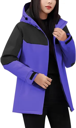 Women's Waterproof Ski Jackets Warm Long Sleeve Zip Pocket Hooded Jacket Windproof Hiking Jacket for Women Winter