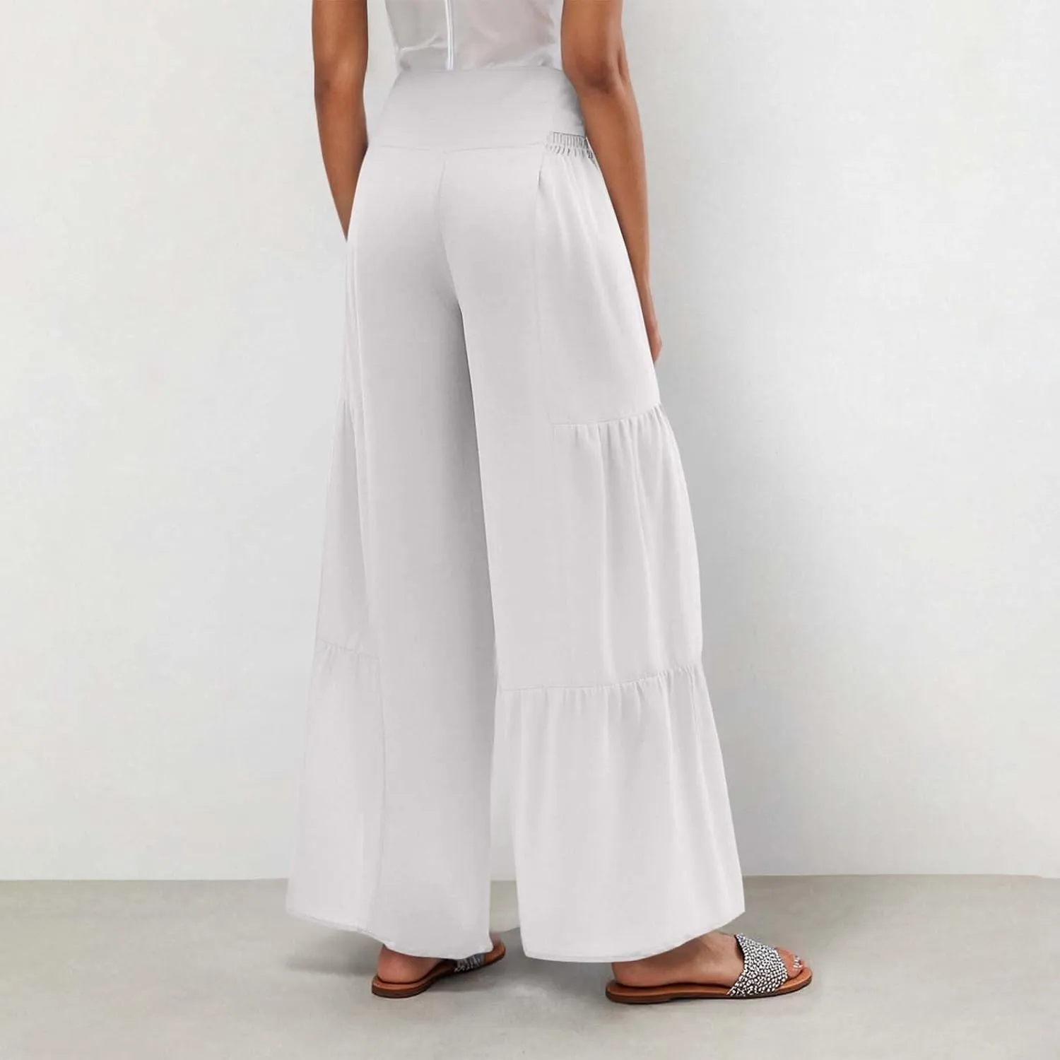 Women's Wide Leg Lounge Pants Business Casual High Waisted Flowy Palazzo Trouser Summer Trendy Bowknot Beach Pants