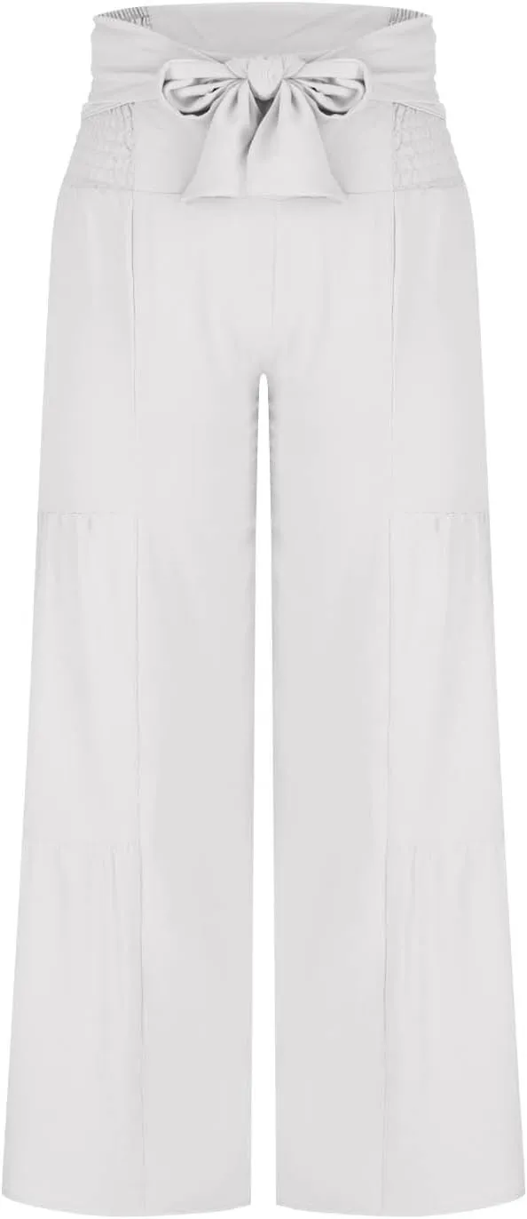 Women's Wide Leg Lounge Pants Business Casual High Waisted Flowy Palazzo Trouser Summer Trendy Bowknot Beach Pants