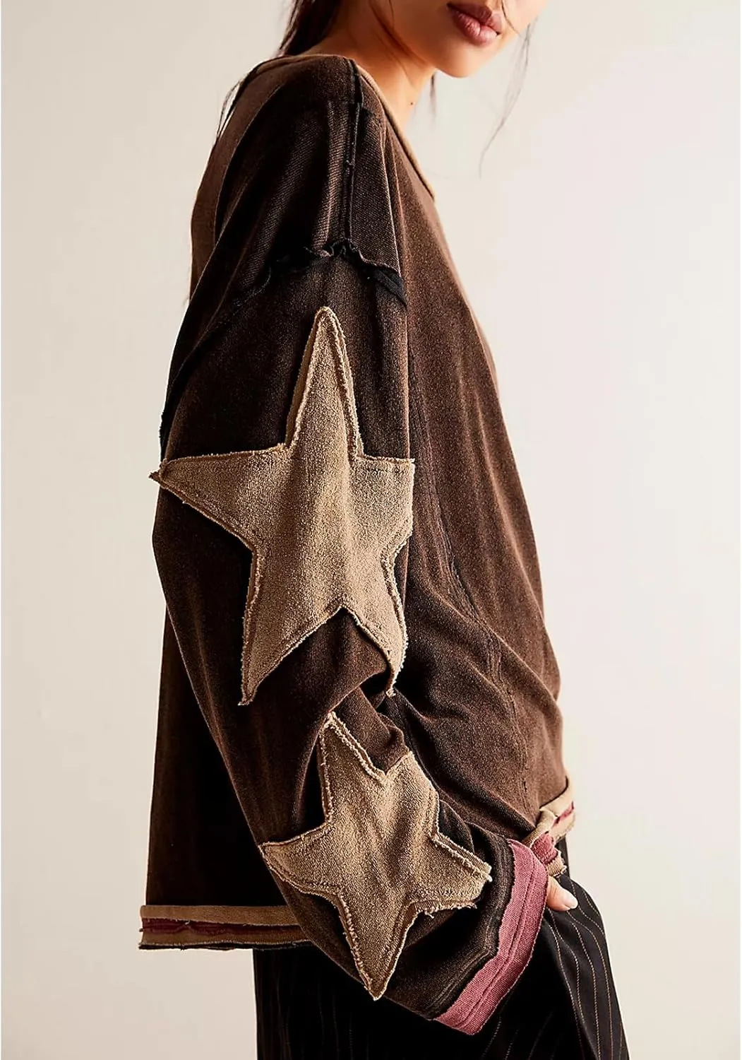 Womens Y2k Vintage Star Graphic Sweatshirts Aesthetic Harajuku Crew Neck Stripe Hoodies Top Teens Girl Streetwear