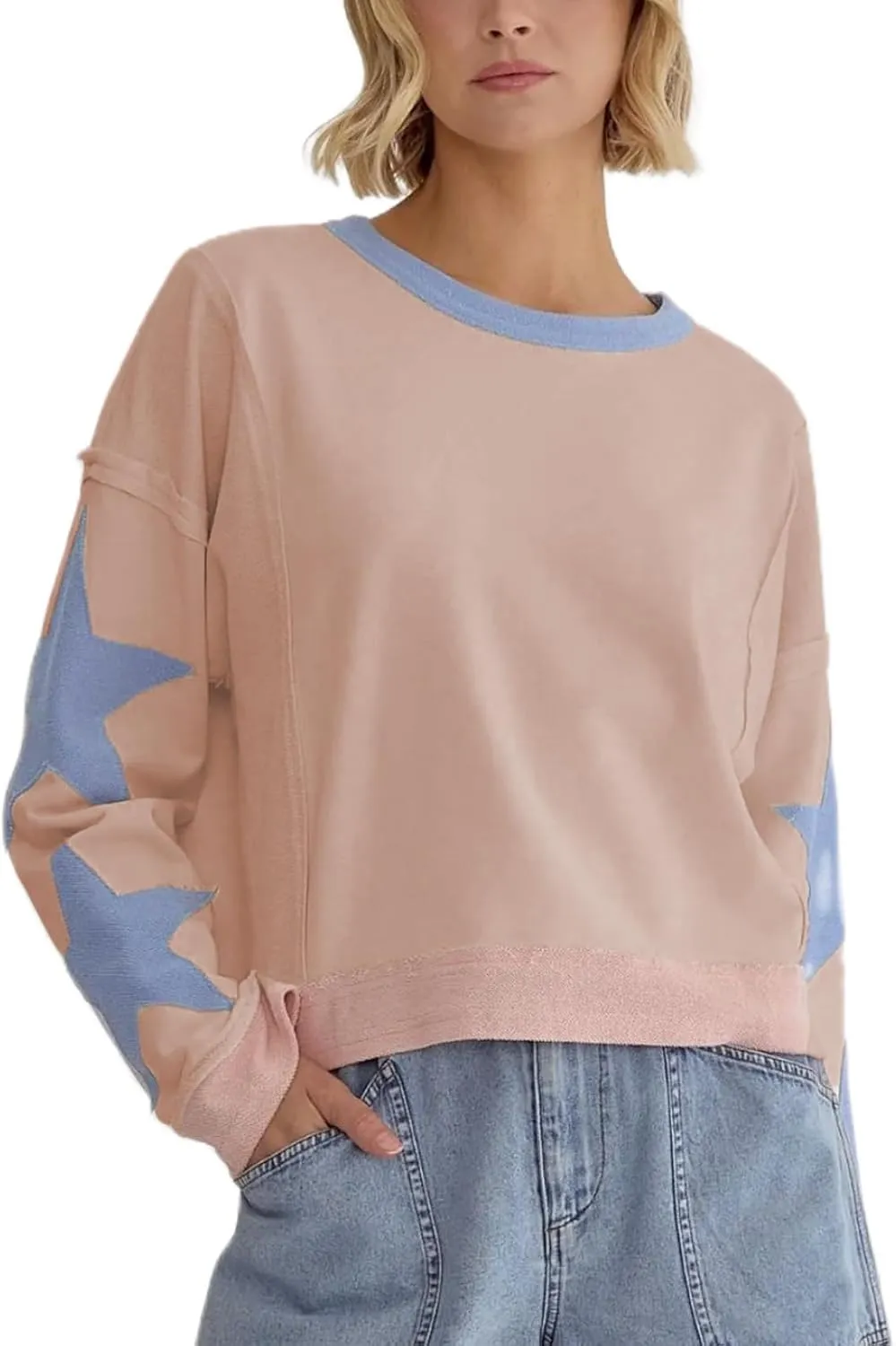 Womens Y2k Vintage Star Graphic Sweatshirts Aesthetic Harajuku Crew Neck Stripe Hoodies Top Teens Girl Streetwear