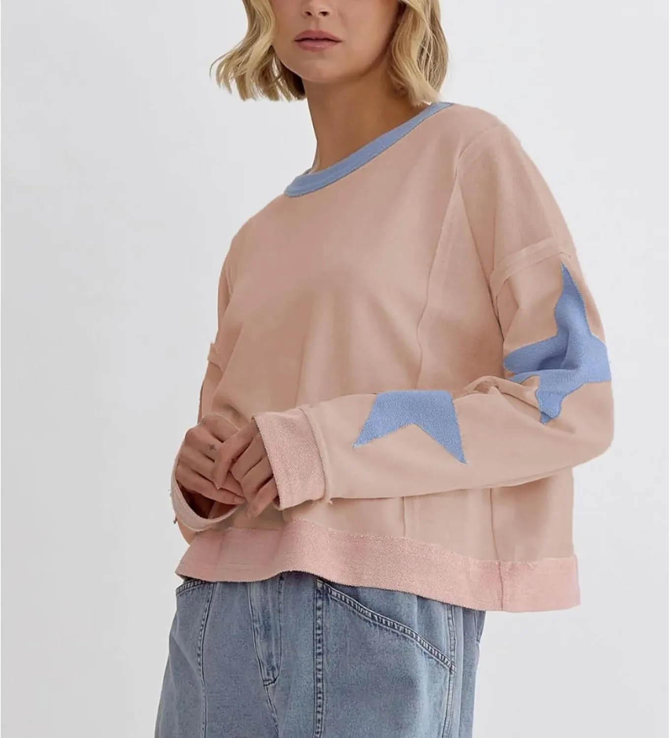 Womens Y2k Vintage Star Graphic Sweatshirts Aesthetic Harajuku Crew Neck Stripe Hoodies Top Teens Girl Streetwear
