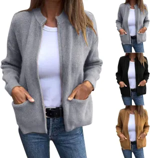 Women's Zip up Cardigan Sweaters 2024 Winter Fashion Warm Sweater with Pockets Casual Cozy Long Sleeve Outwear Coats