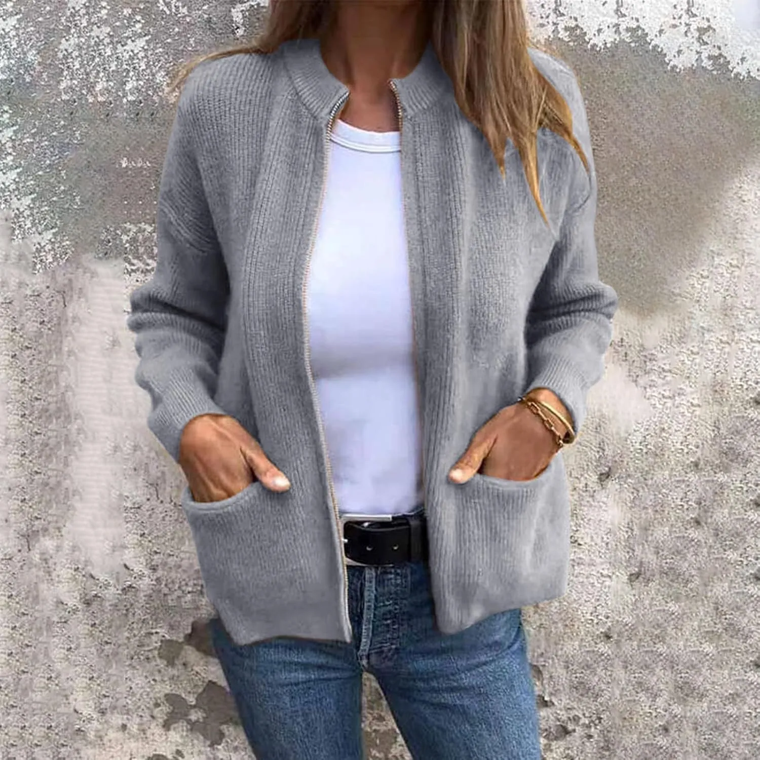 Women's Zip up Cardigan Sweaters 2024 Winter Fashion Warm Sweater with Pockets Casual Cozy Long Sleeve Outwear Coats