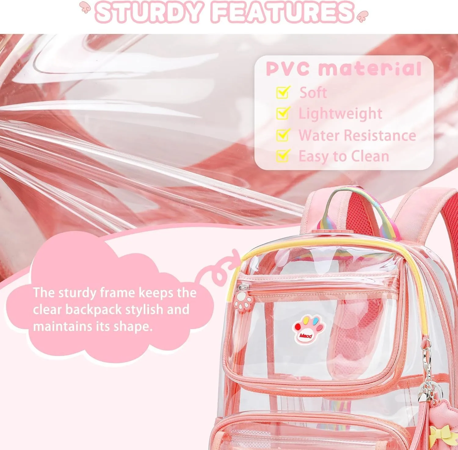 Wonder Comfort Clear Backpack Stadium Approved Heavy Duty Large Transparent Bag with Anti-Theft Pocket for School, Work, and Events