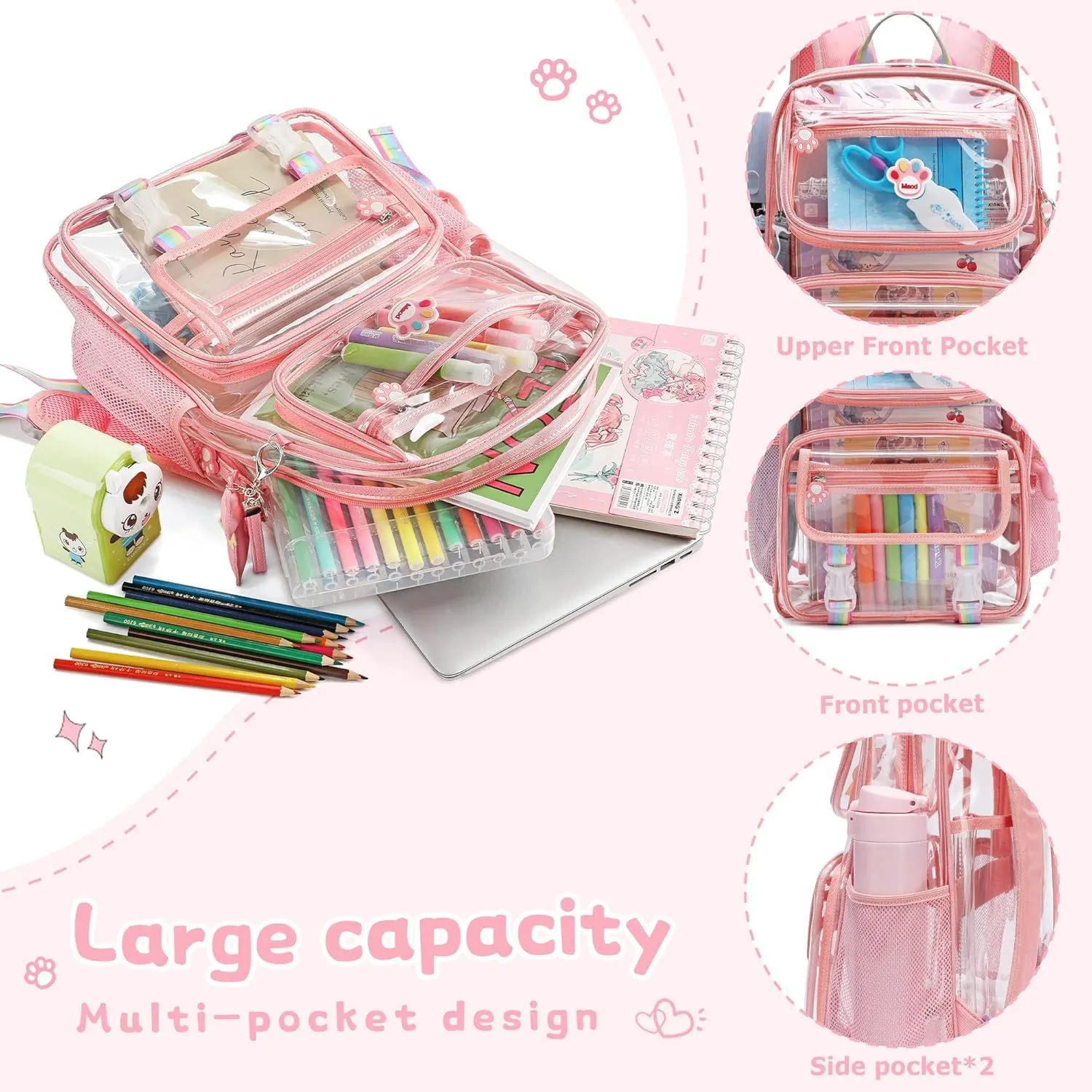Wonder Comfort Clear Backpack Stadium Approved Heavy Duty Large Transparent Bag with Anti-Theft Pocket for School, Work, and Events