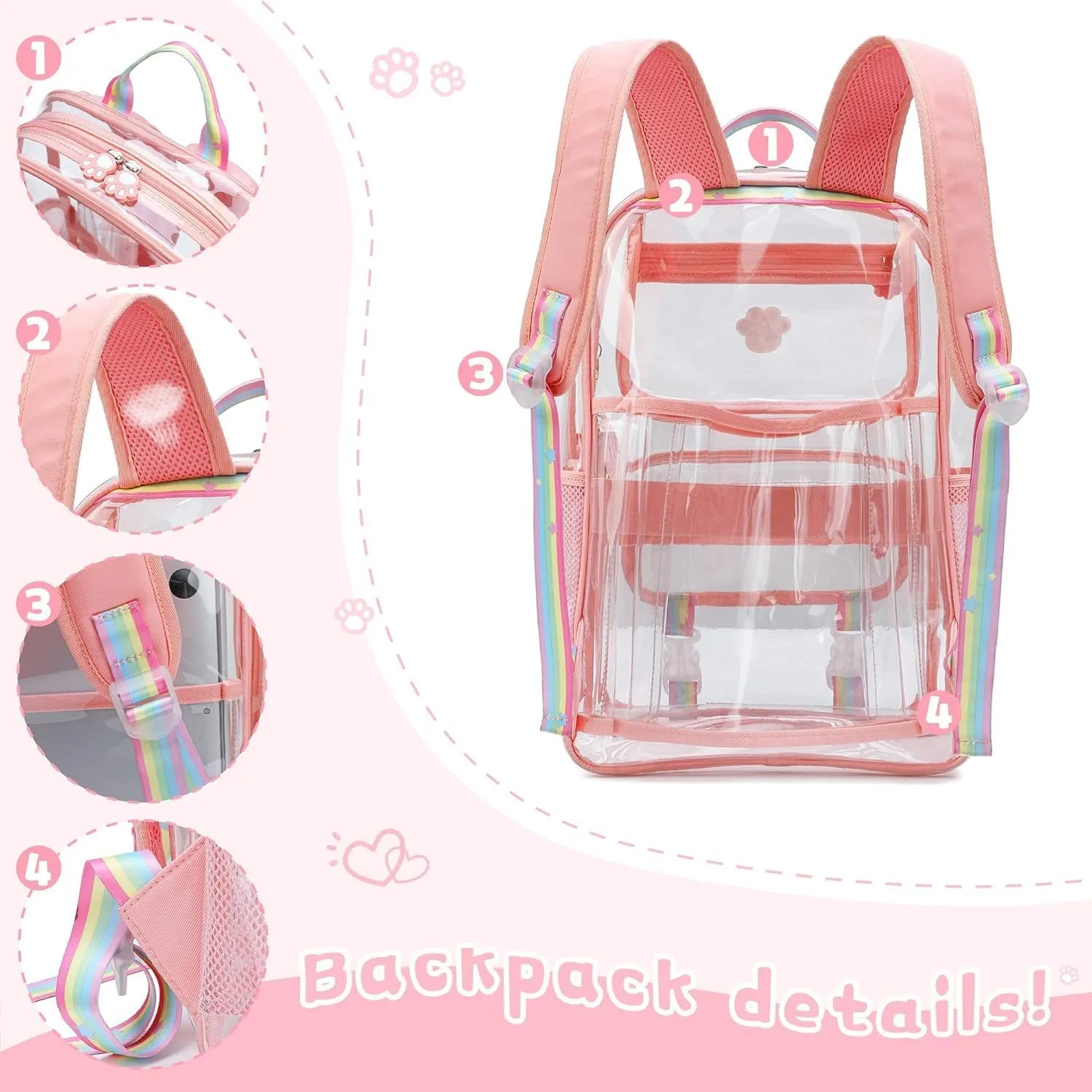 Wonder Comfort Clear Backpack Stadium Approved Heavy Duty Large Transparent Bag with Anti-Theft Pocket for School, Work, and Events