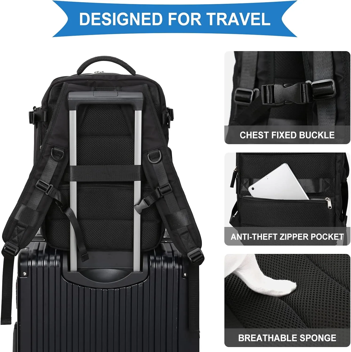 WONHOX Large Travel Backpack Carry on Flight Approved Laptop Work Business Backpack for Women Men Mochila de Viaje