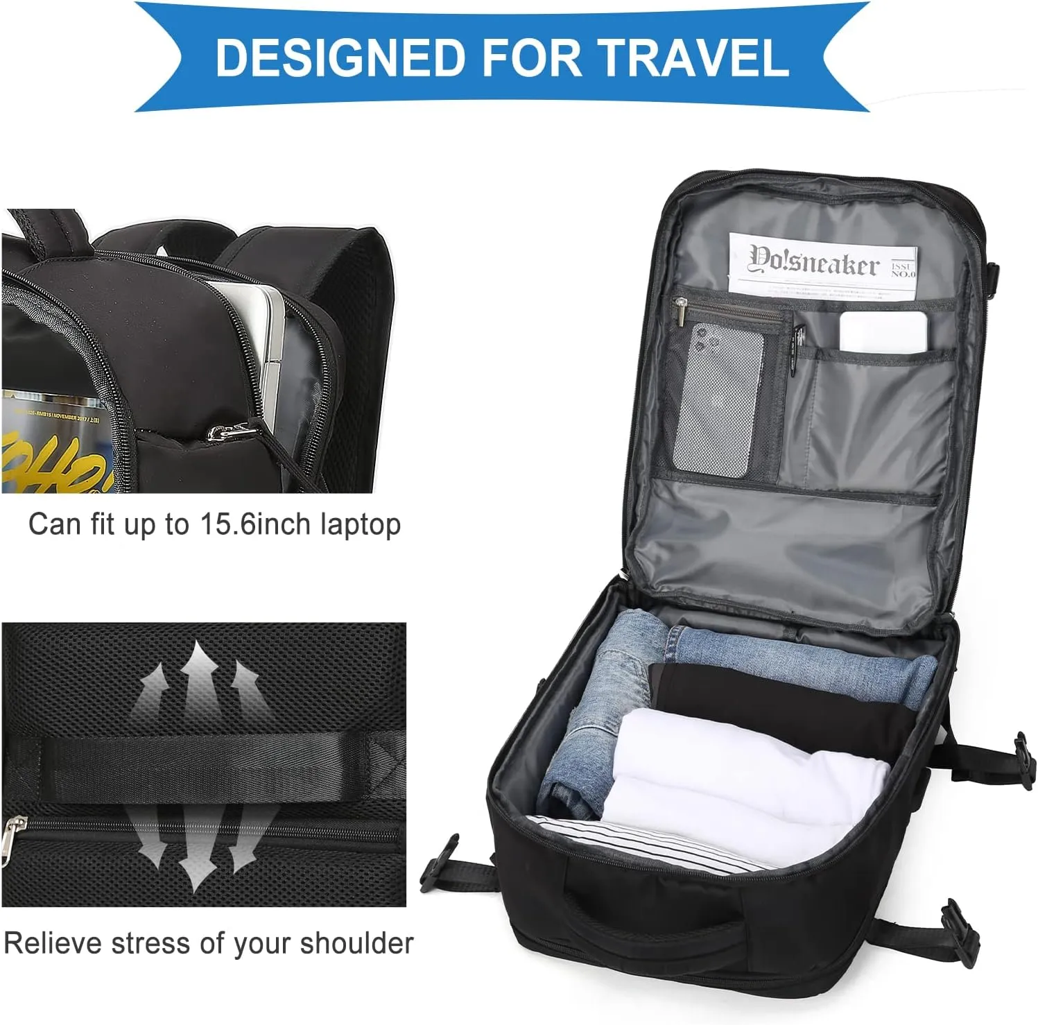WONHOX Large Travel Backpack Carry on Flight Approved Laptop Work Business Backpack for Women Men Mochila de Viaje