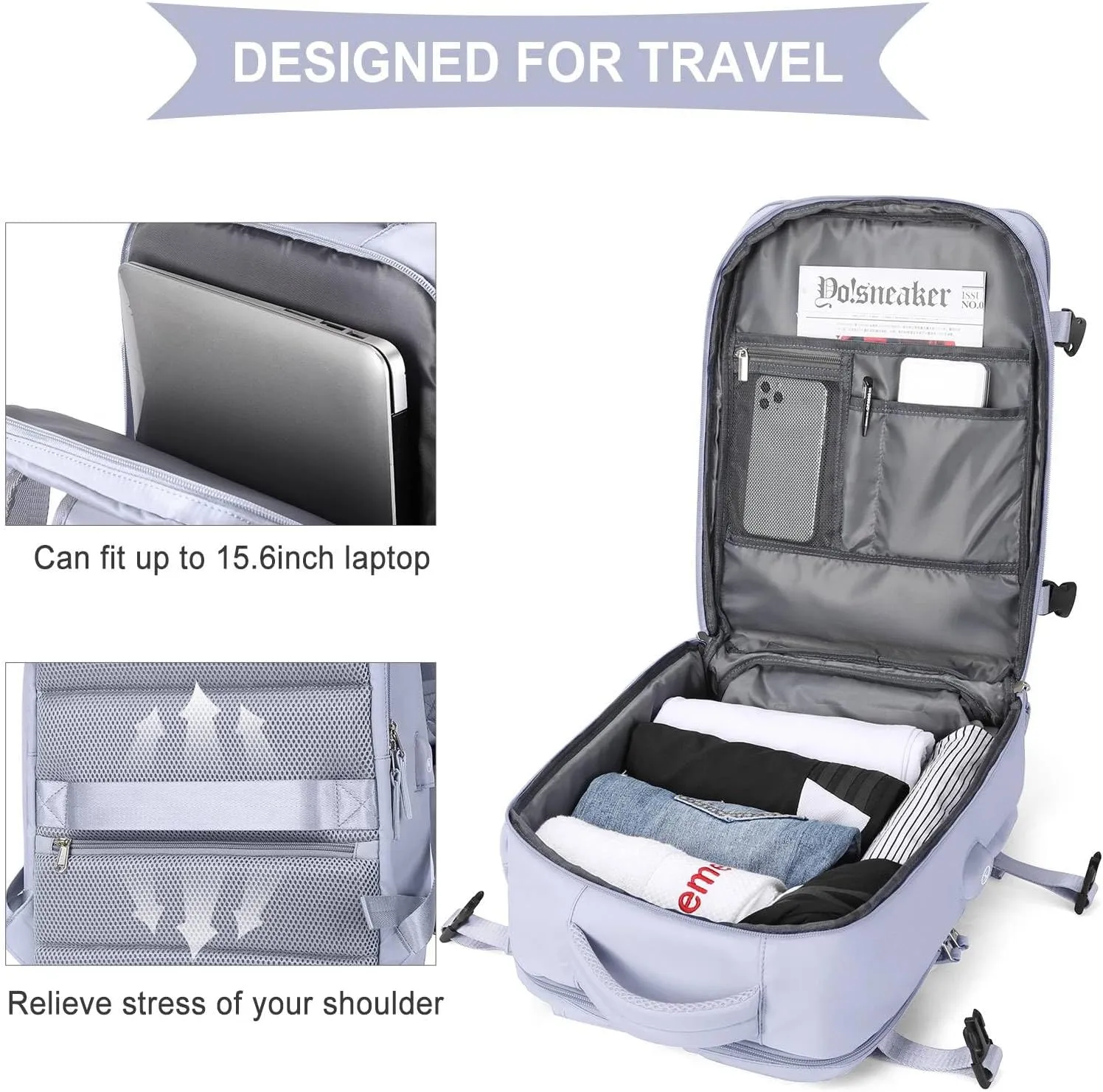 WONHOX Large Travel Backpack Carry on Flight Approved Laptop Work Business Backpack for Women Men Mochila de Viaje