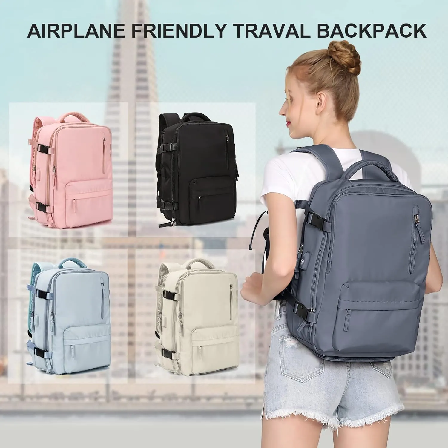 WONHOX Large Travel Backpack Carry on Flight Approved Laptop Work Business Backpack for Women Men Mochila de Viaje