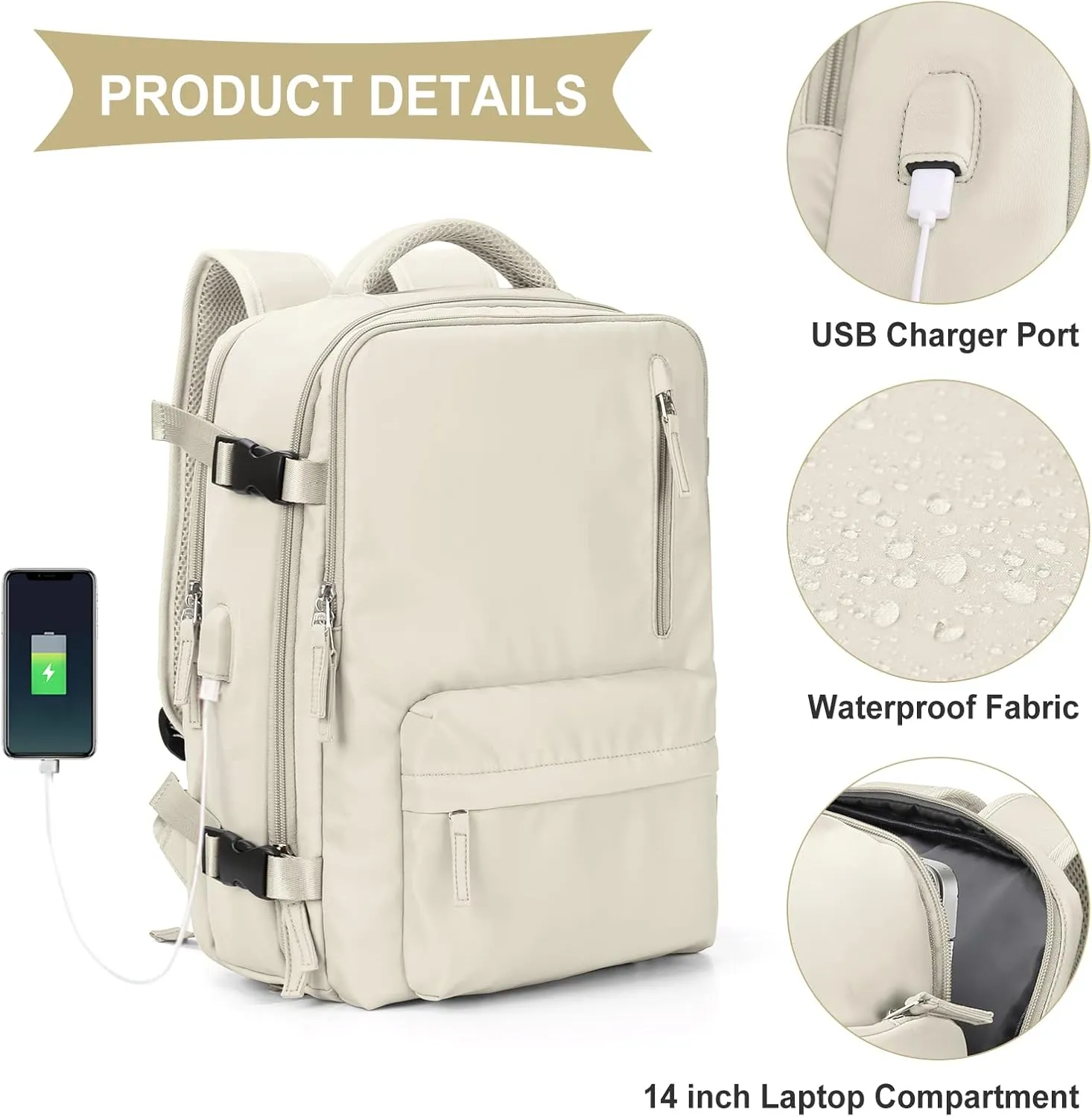 WONHOX Large Travel Backpack Carry on Flight Approved Laptop Work Business Backpack for Women Men Mochila de Viaje