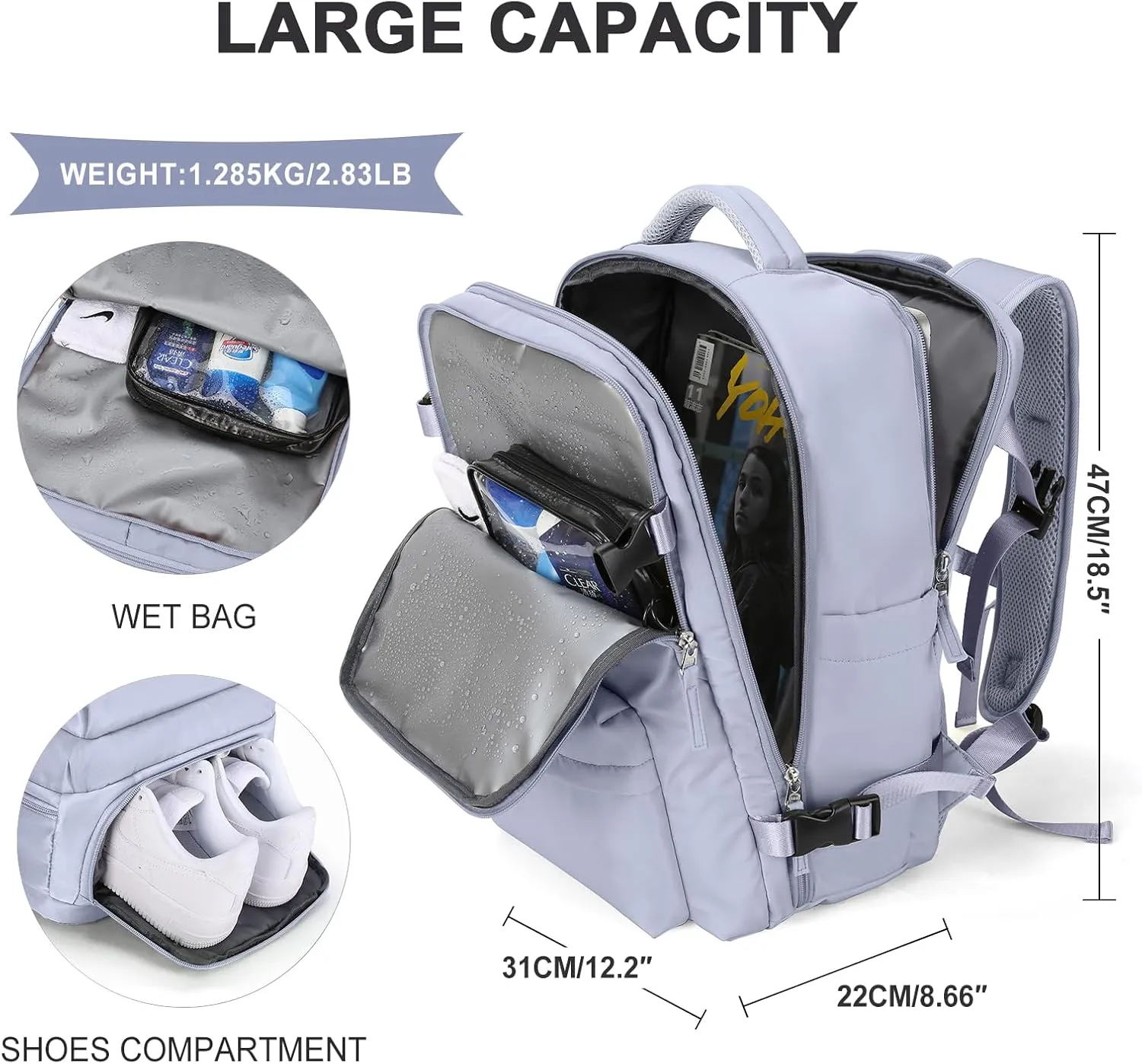 WONHOX Large Travel Backpack Carry on Flight Approved Laptop Work Business Backpack for Women Men Mochila de Viaje