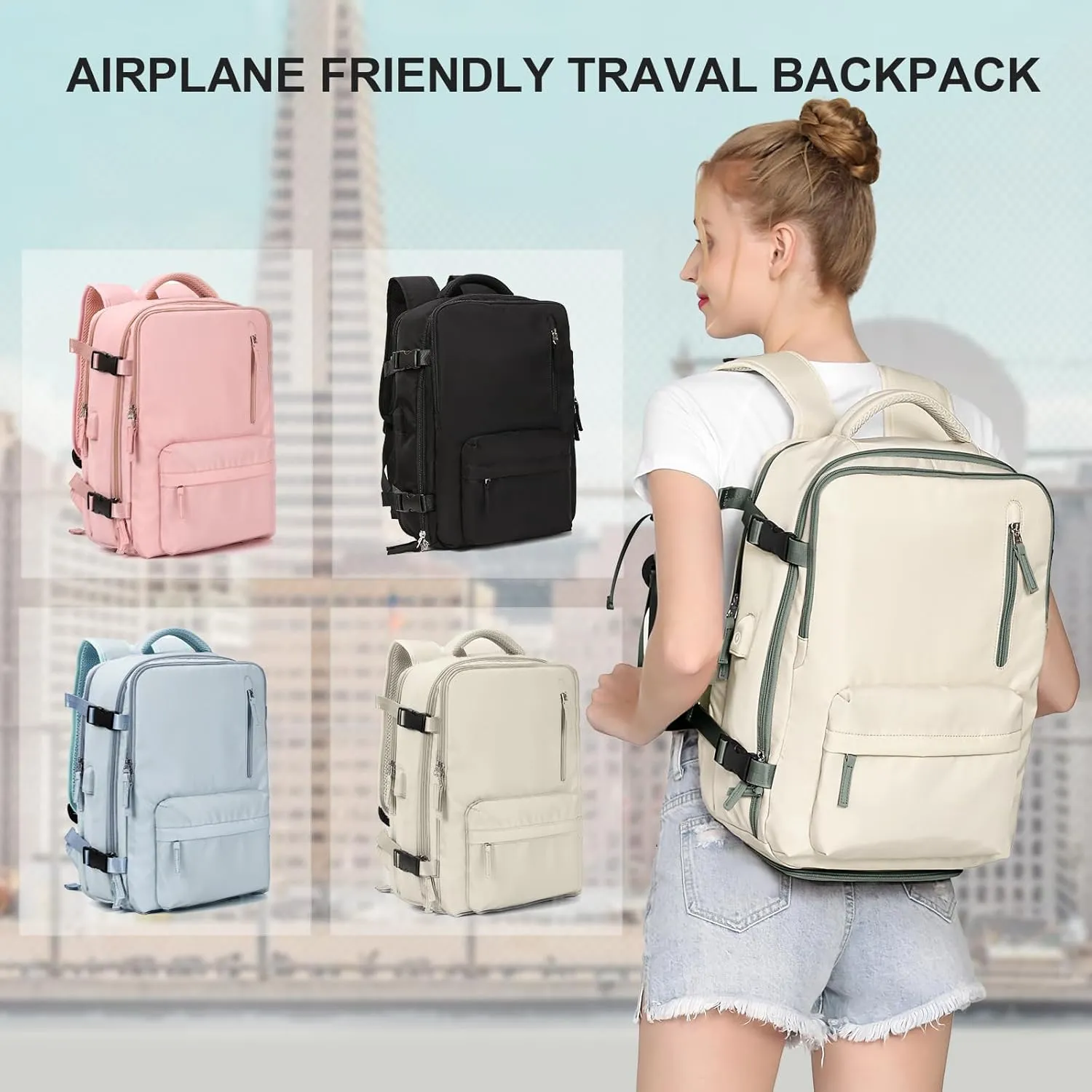 WONHOX Large Travel Backpack Carry on Flight Approved Laptop Work Business Backpack for Women Men Mochila de Viaje
