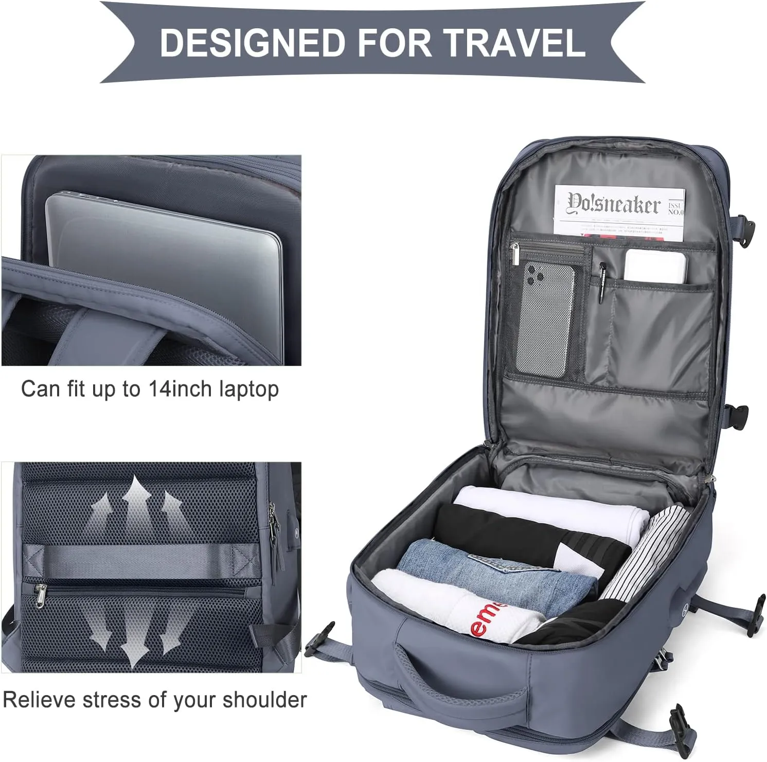 WONHOX Large Travel Backpack Carry on Flight Approved Laptop Work Business Backpack for Women Men Mochila de Viaje