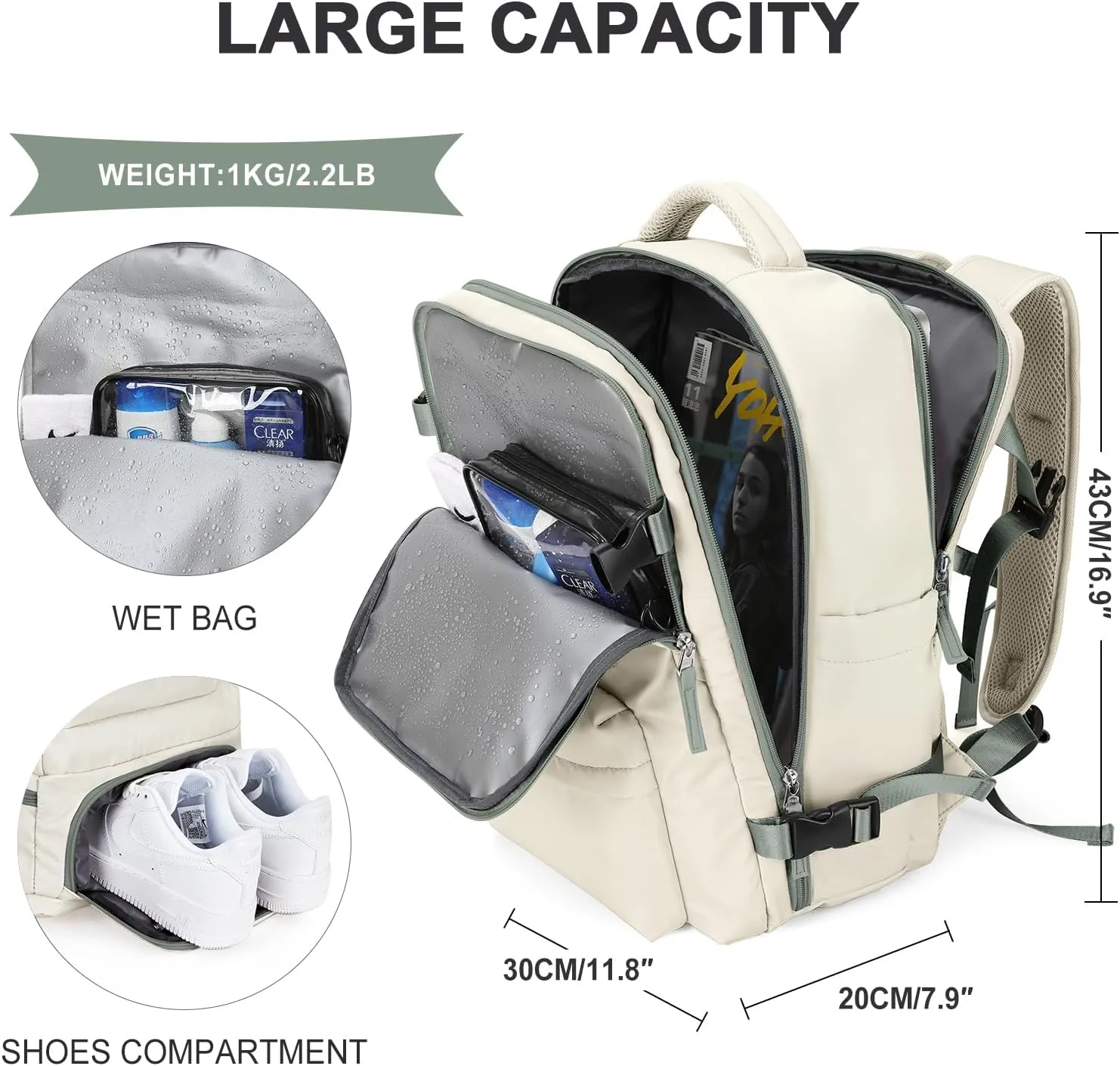 WONHOX Large Travel Backpack Carry on Flight Approved Laptop Work Business Backpack for Women Men Mochila de Viaje