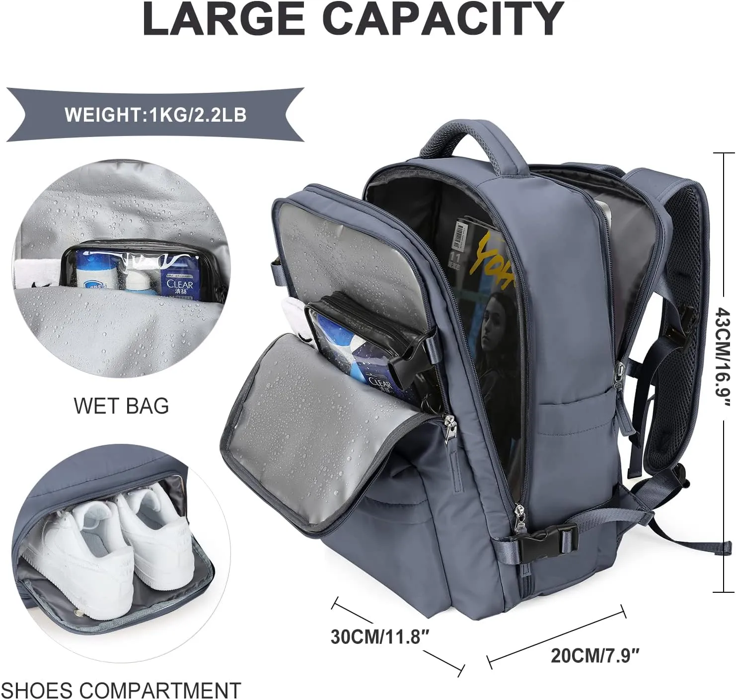 WONHOX Large Travel Backpack Carry on Flight Approved Laptop Work Business Backpack for Women Men Mochila de Viaje