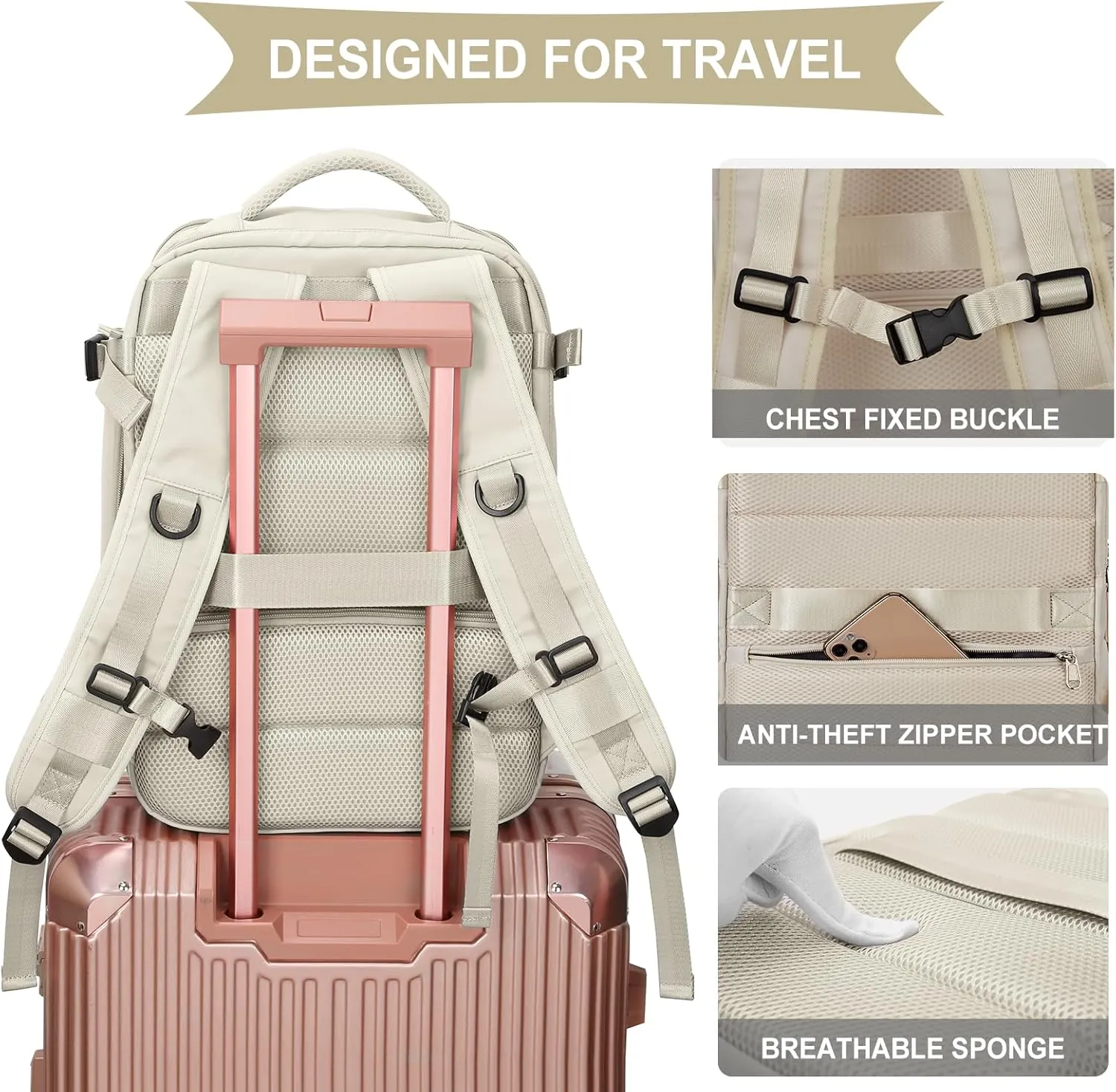 WONHOX Large Travel Backpack Carry on Flight Approved Laptop Work Business Backpack for Women Men Mochila de Viaje